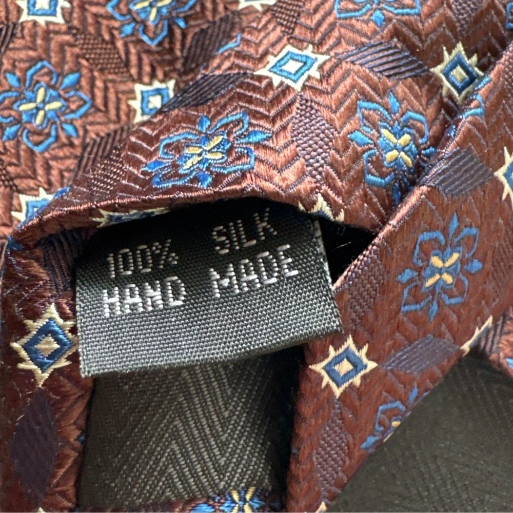 Bruno Piattelli Necktie Men One Size Burgundy Blue Geometric Floral Silk Tie